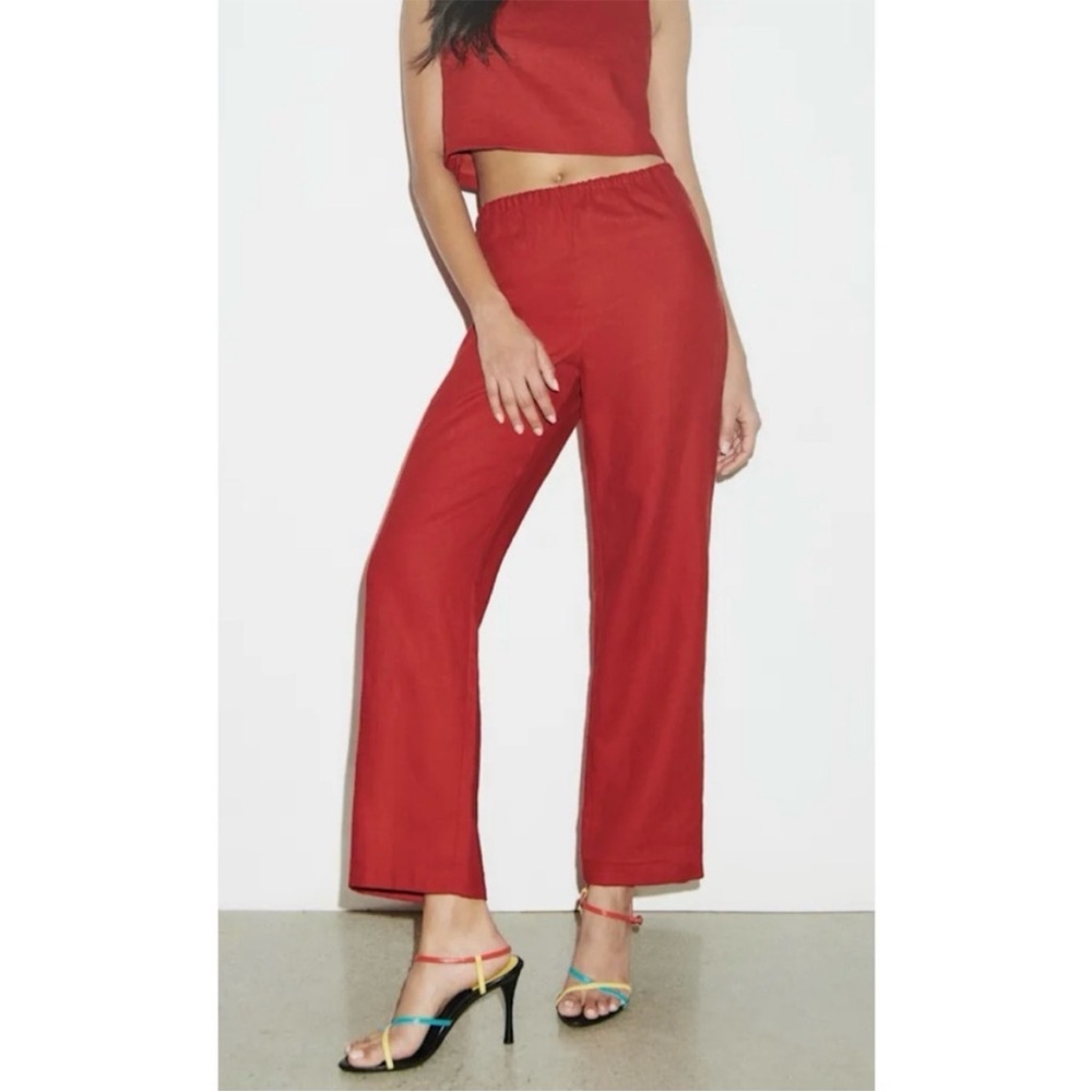 Reformation Remi Cropped Linen Pant in Red